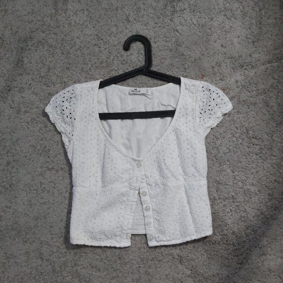 Hollister Tops - White Pattern Hollister Button up Crop Top Size Small